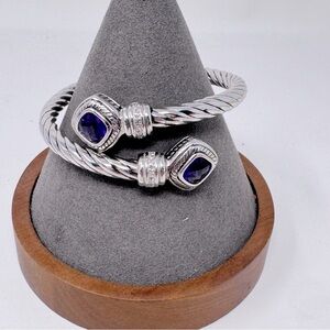 925 Sterling Silver Twisted Cable Amethyst Bypass hinged Bangle Bracelet 925 RJ